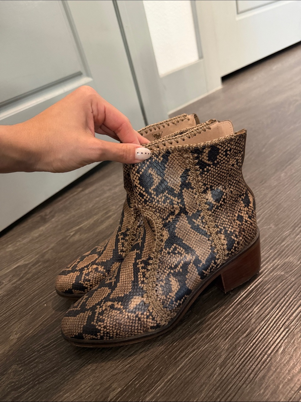 Chelsea & Violet Snake-Print Ankle Boots in Brown